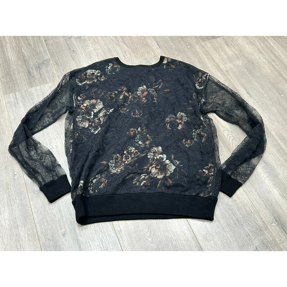 Jason Wu Womens Floral 100% Silk Lace‎ Blouse Top Rib Hem Black Size XS